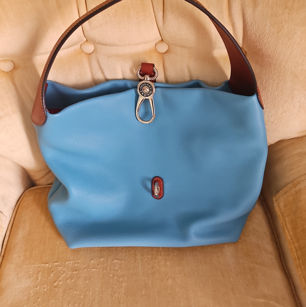 Dooney & Bourke Blue Leather Shoulder Bag with Brown Trim